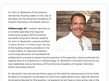 Dr. Beckwith has been named the Secretary of the AAID’s Northeast District.